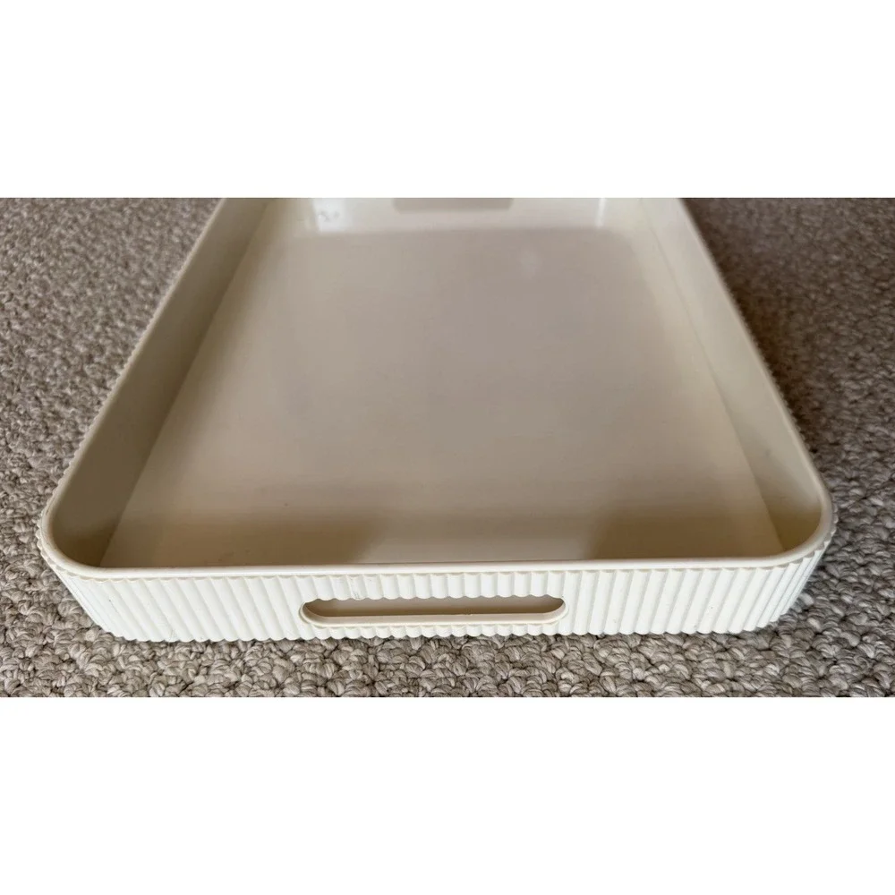 VTG Estee Lauder Cream‎ Vanity Tray Fluted Edge Handles 16x11 Plastic